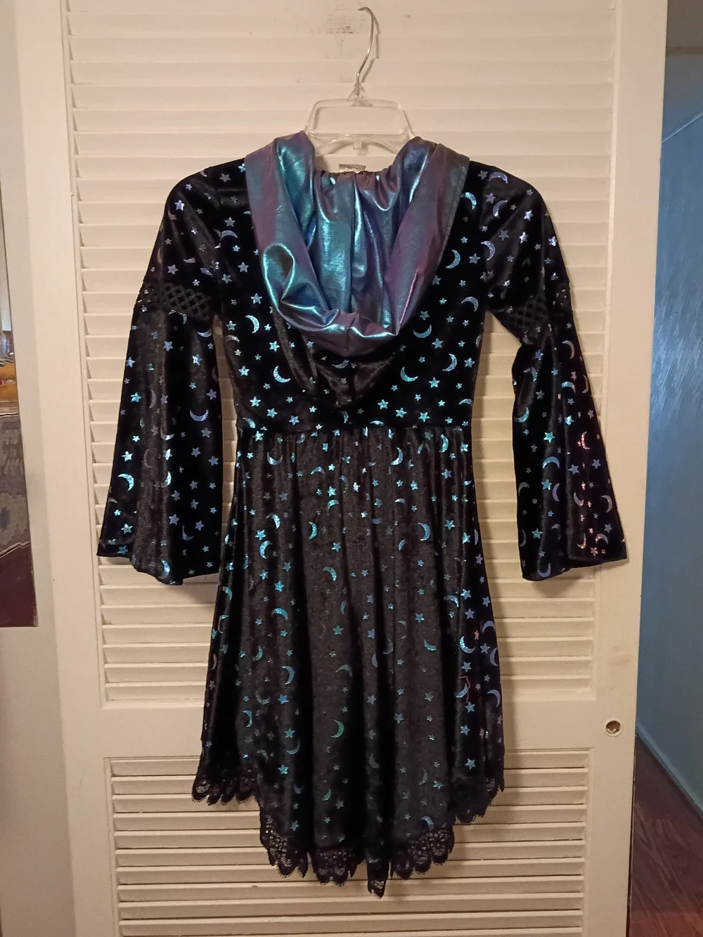 Spirit Black Velvet Moon & Stars Hooded Witch Dress Costume - Picture 7 of 8